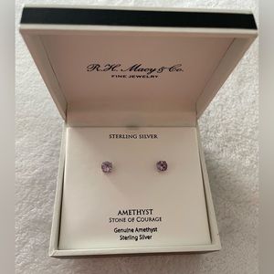 Macy’s Fine Jewelry Genuine Amethyst Sterling silver Earrings NIB